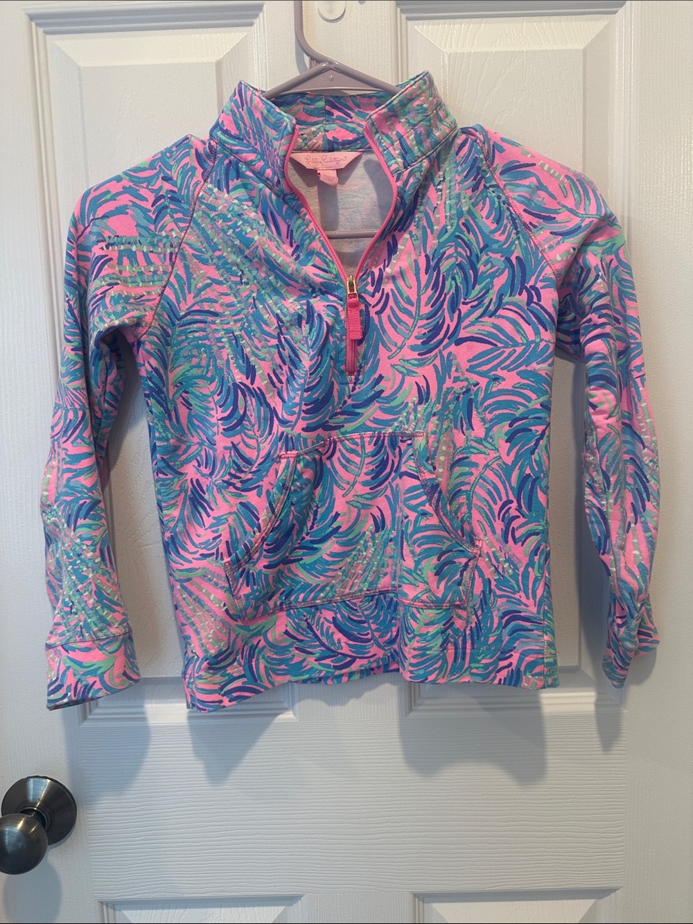 Lilly Pulitzer Girls Pink and Teal Tropical popover